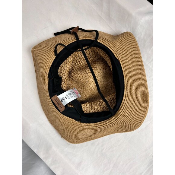 FURTALK M/L Tan Woven Straw Wide Brim Sun Hat Rope Bow Adjustable Band - Picture 3 of 5